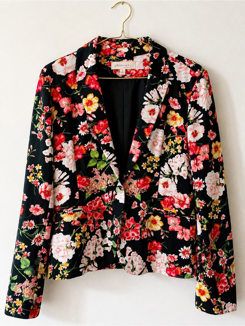 Philosophy Republic Floral Blazer Black Pink Stretch Jacket Size L